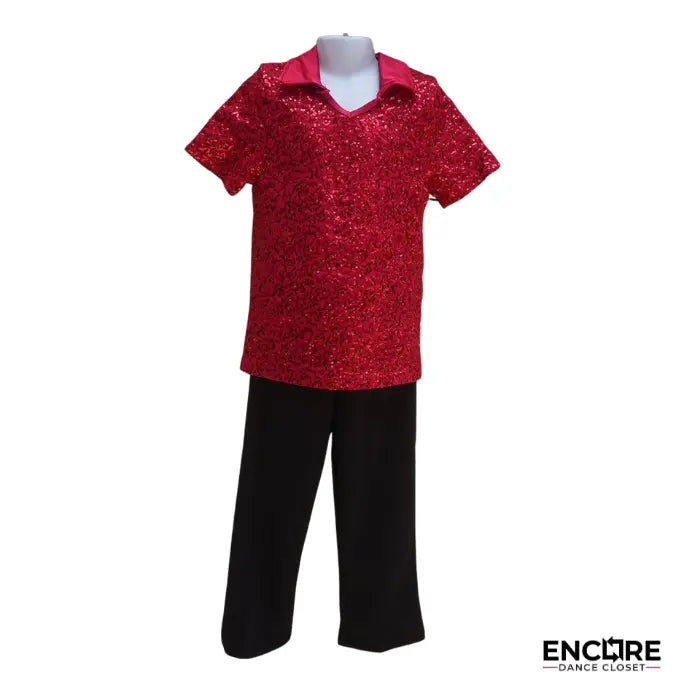Sequin Collar Shirt Set  two piece
