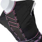 Black Dance Leotard with Pink Rhinestone Detail and Mesh Accents  leotard