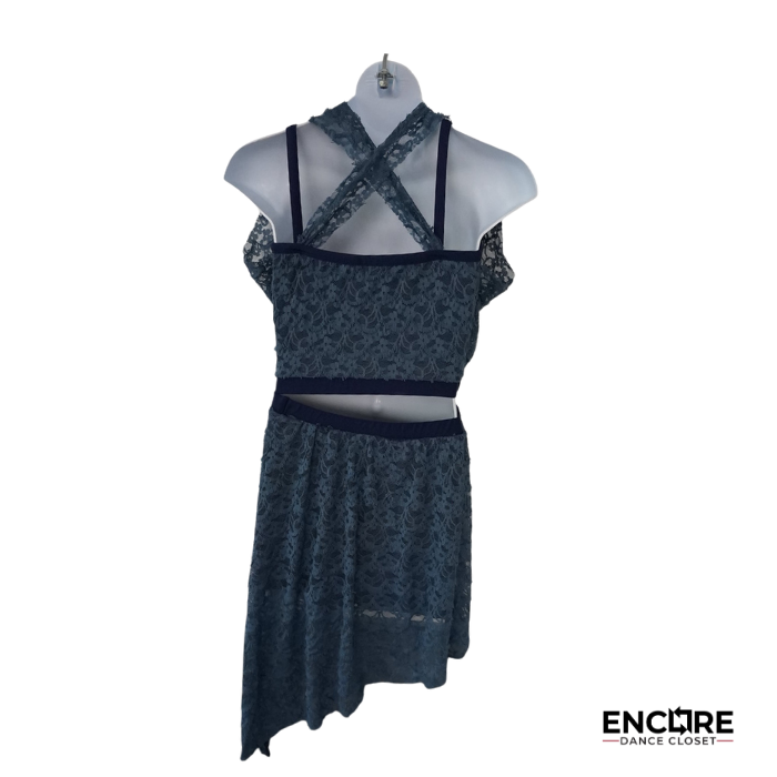 Slate Blue Eyelash Lace Halter Two-Piece  two piece