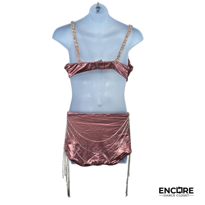 Metallic Rose Two-Piece Contemporary Costume with Rhinestone Draping  two piece