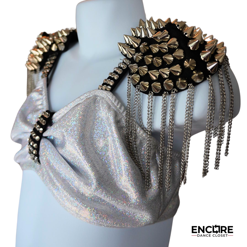 Black Briefs with Silver Waistband and Rhinestone Belt Straps - Encore Dance Closet