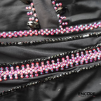 Black Dance Leotard with Pink Rhinestone Detail and Mesh Accents  leotard
