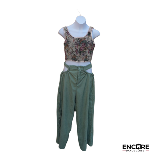 Green Corduroy Pants & Floral Corset