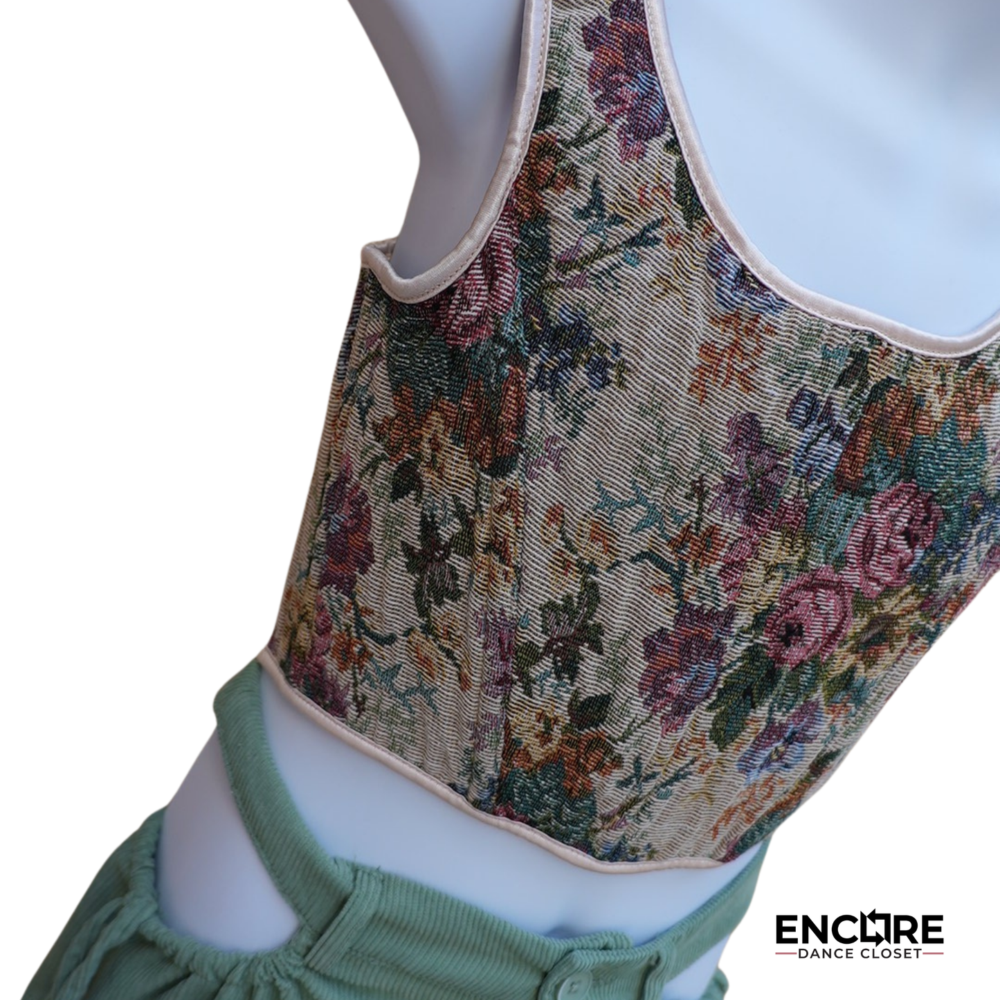 Green Corduroy Pants & Floral Corset