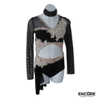 Black Contemporary Costume with Sheer Sleeves and Rhinestone Appliqué  two piece