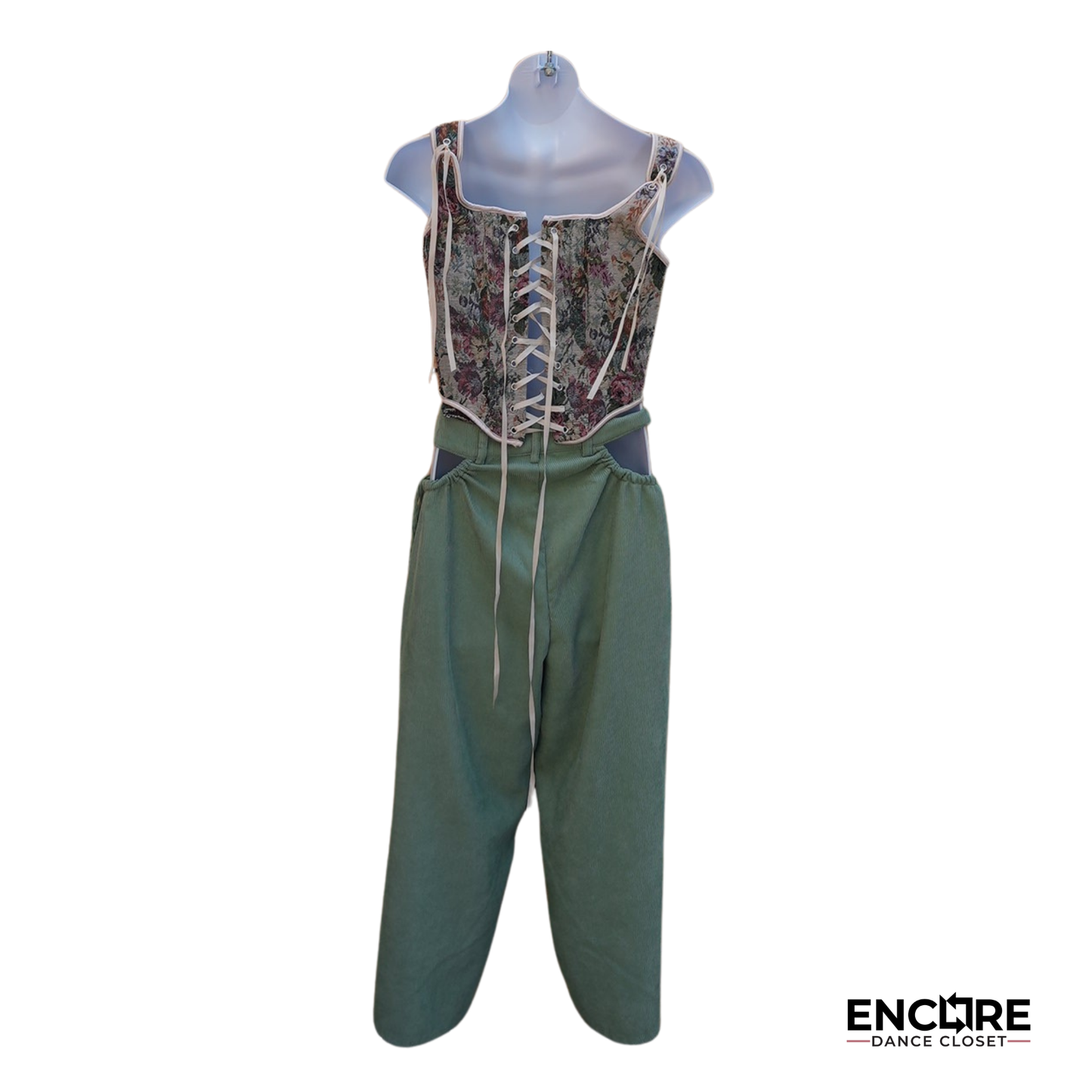 Green Corduroy Pants & Floral Corset