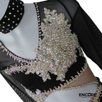 Black Contemporary Costume with Sheer Sleeves and Rhinestone Appliqué  two piece