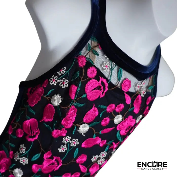 Navy Blue Velvet Floral Dress  dress