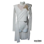 Edgy White and Gold Lyrical Costume with Appliques  leotard