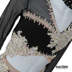 Black Contemporary Costume with Sheer Sleeves and Rhinestone Appliqué  two piece