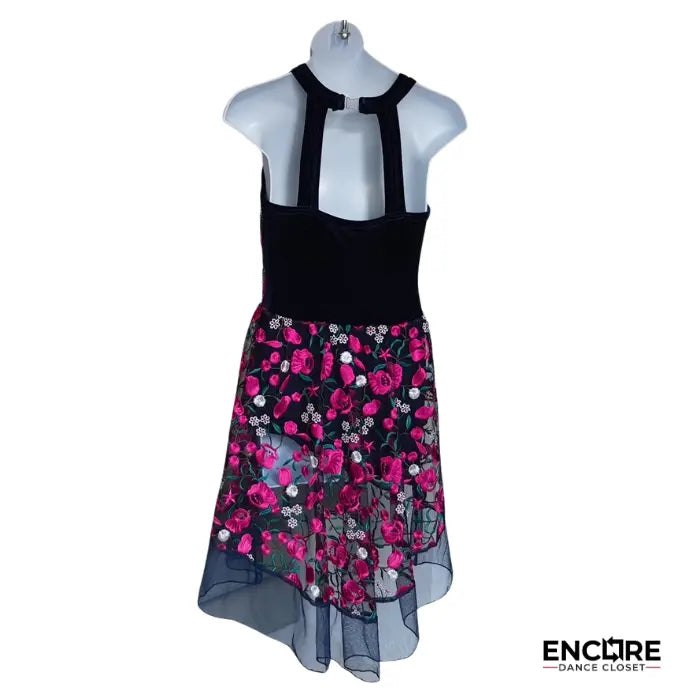 Navy Blue Velvet Floral Dress  dress
