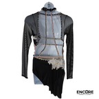 Black Contemporary Costume with Sheer Sleeves and Rhinestone Appliqué  two piece