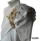 Edgy White and Gold Lyrical Costume with Appliques  leotard