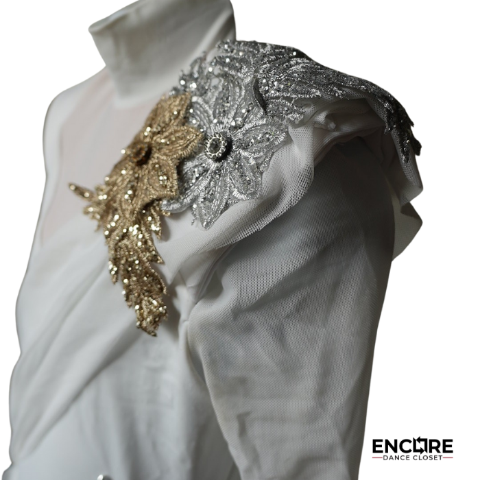 Edgy White and Gold Lyrical Costume with Appliques