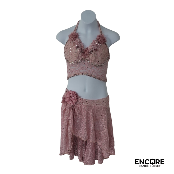 Dusty Rose Lace Two-Piece Lyrical Costume with Skirt  two piece