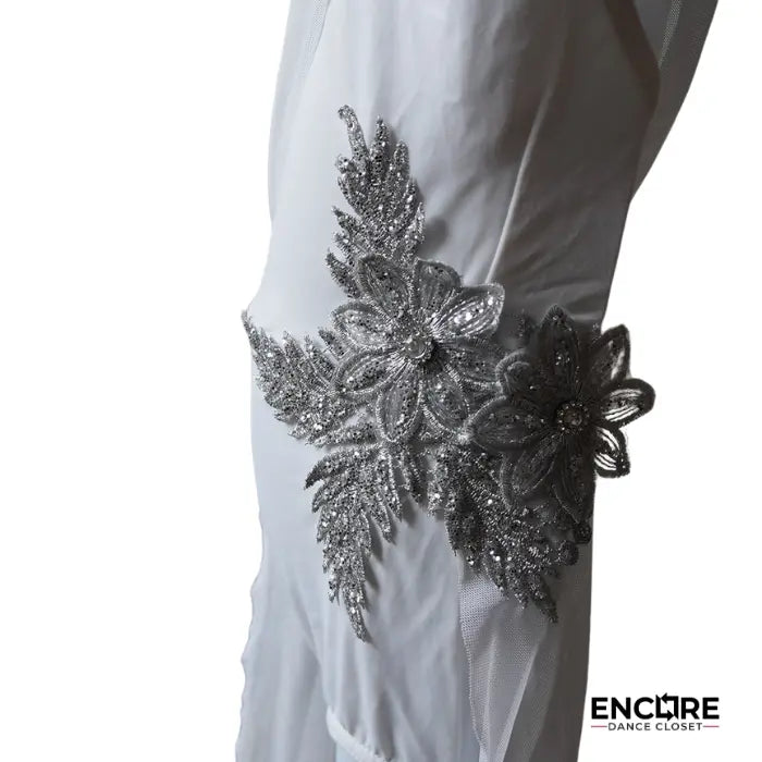Edgy White and Gold Lyrical Costume with Appliques  leotard