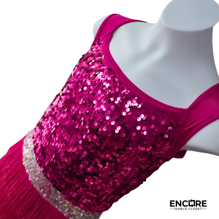 Hot Pink Sequin Fringe Jazz Costume  biketard