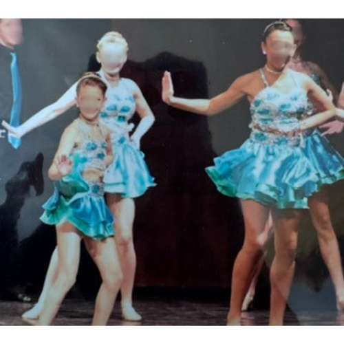 Teal & Silver Sequin Two-Piece Dance Costume  two piece