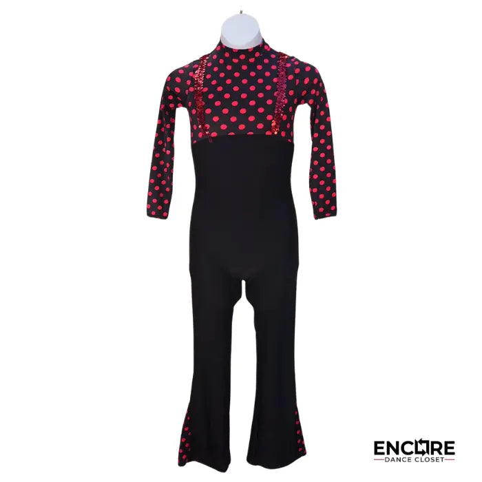 Red Polka Dot Mock Neck Unitard with Sequin Suspenders  unitard