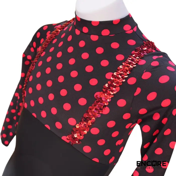 Pink Polka Dot Mock Neck Unitard with Sequin Suspenders  unitard