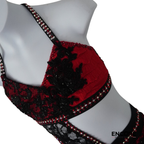 Red and Black Lace Two-Piece Costume with Ruffle Skirt  two piece