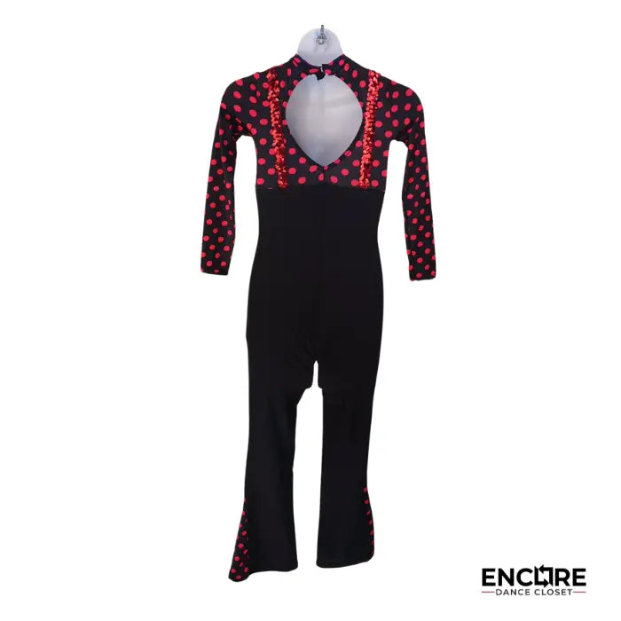 Deep Red Unitard Red Polka Dot Mock Neck Unitard with Sequin Suspenders - unitard ...