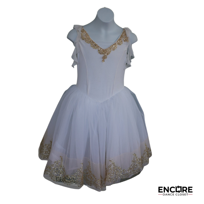 Golden Elegance White Ballet Dress