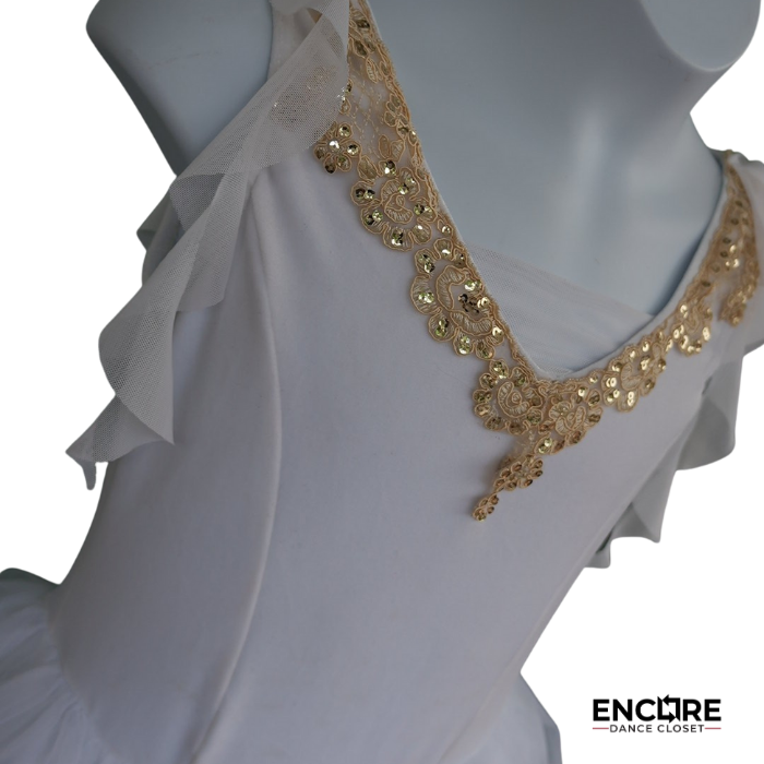 Golden Elegance White Ballet Dress