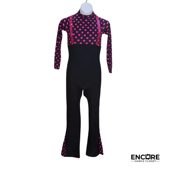 Pink Polka Dot Mock Neck Unitard with Sequin Suspenders  unitard