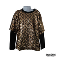 Gold Sequin Diamond-Pattern Top with Black Sleeves  top