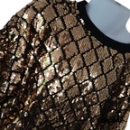Gold Sequin Diamond-Pattern Top with Sleeves  top
