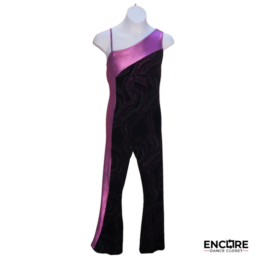 Black Velvet and Pink Shiny Lycra Groovy Unitard