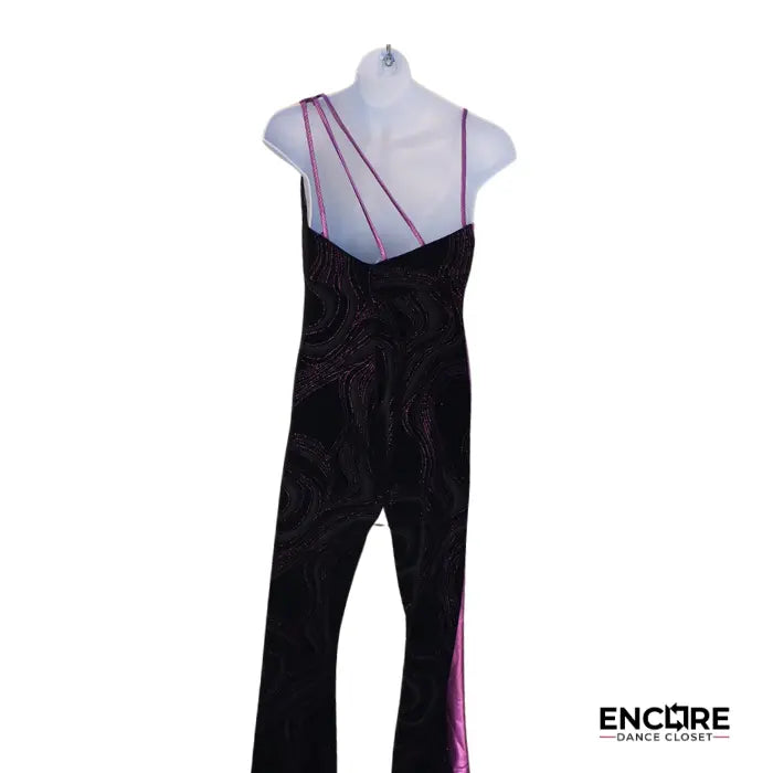 Black Velvet and Pink Shiny Lycra Groovy Unitard  unitard