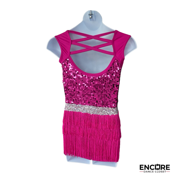 Hot Pink Sequin Fringe Jazz Costume  biketard