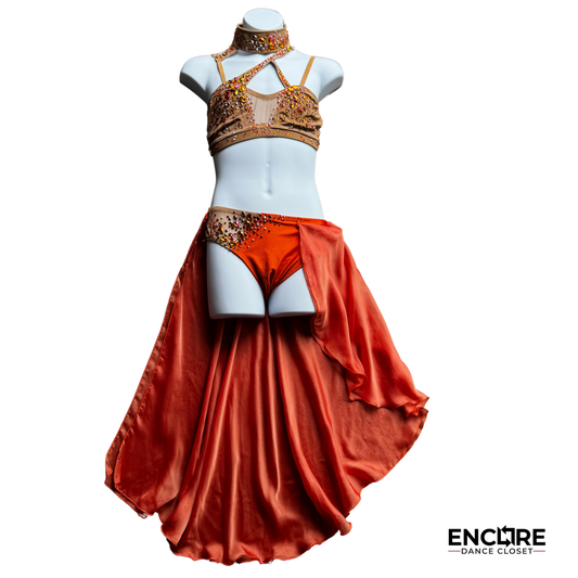 Stunning Burnt Orange Lyrical Two-Piece with Intricate Rhinestone Detailing