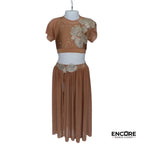 Golden Beige Set & Rhinestone Mesh Skirt  two piece