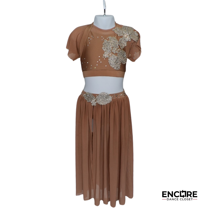 Golden Beige Set & Rhinestone Mesh Skirt - Encore Dance Closet