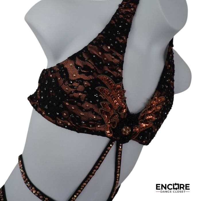 Black and Copper Two-Piece Costume with Rhinestones and Tulle Skirt  two piece