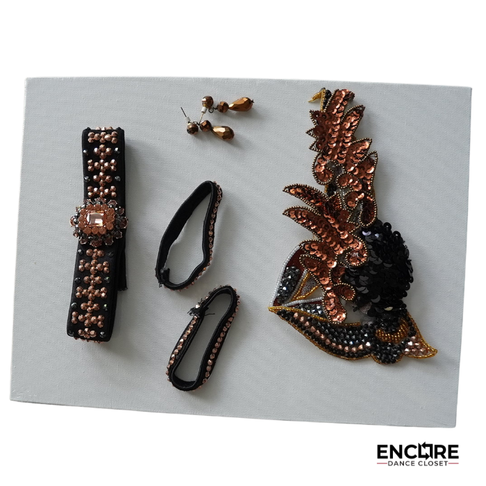 Black and Copper Two-Piece Costume with Rhinestones and Tulle Skirt  two piece