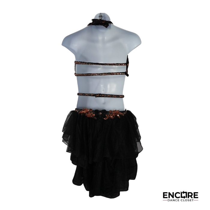 Black and Copper Two-Piece Costume with Rhinestones and Tulle Skirt  two piece