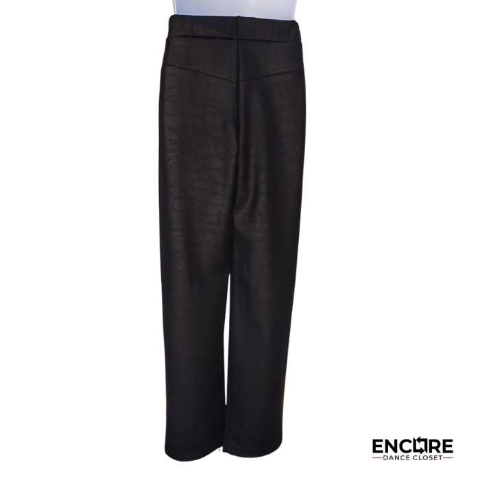 Black Crocodile-Textured Straight-Leg Pants