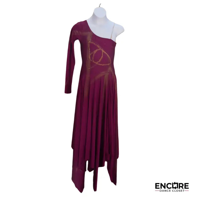 Burgundy and Gold One-Shoulder Long Dress  dress