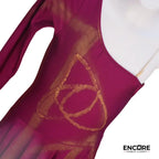 Burgundy and Gold One-Shoulder Long Dress  dress