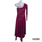 Burgundy and Gold One-Shoulder Long Dress  dress