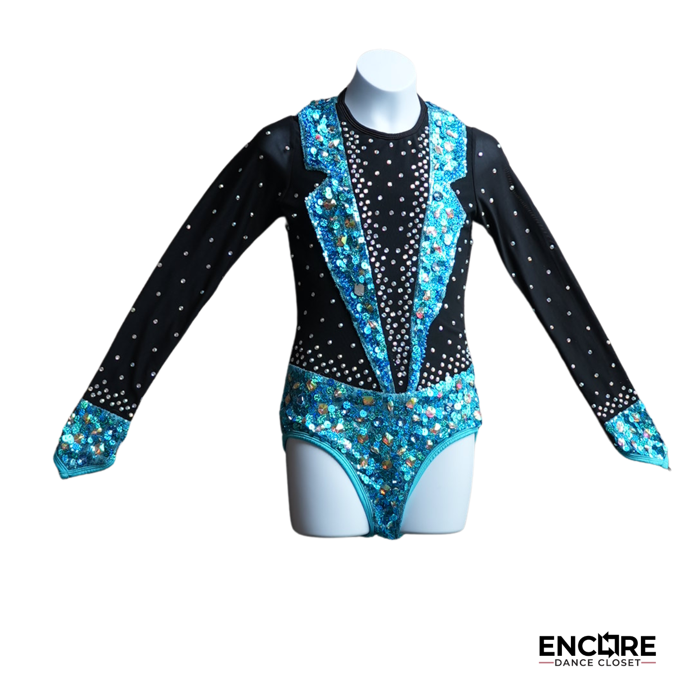 Tuxedo-Inspired Black and Turquoise Leotard