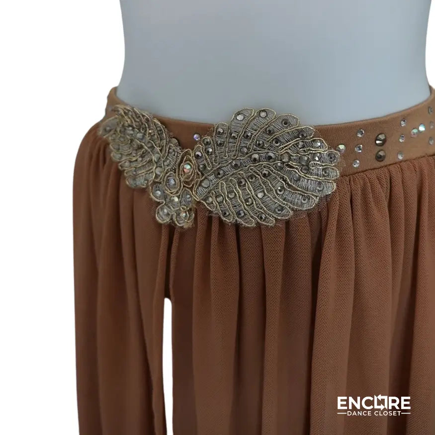 Golden Beige Set & Rhinestone Mesh Skirt  two piece