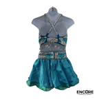 Teal & Silver Sequin Two-Piece Dance Costume  two piece