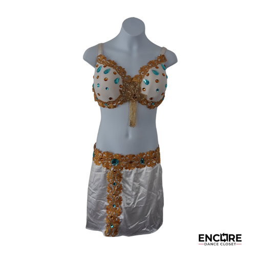 Ivory & Gold Jeweled Two-Piece Dance Costume  two piece