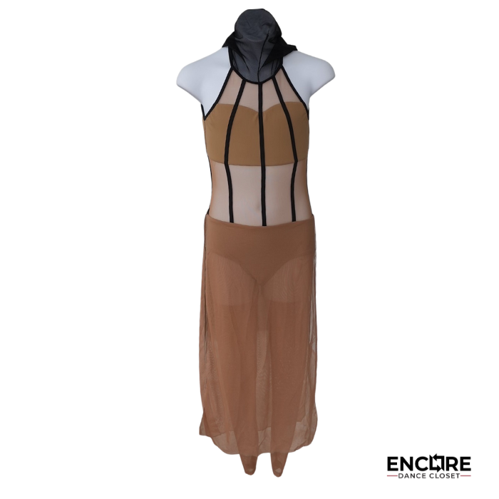 Nude & Black Illusion Mesh Contemporary Dress  unitard