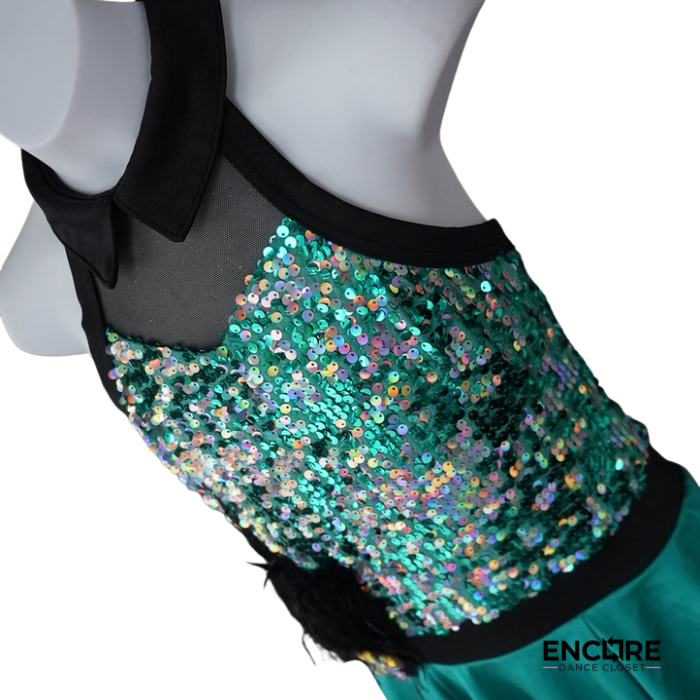Teal Sequin Halter Jazz Costume with Feather Accent  dress